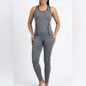 NWT Kimberly C. Gray Distressed Cut Out Yoga Warrior 2pc Set Tank & Leggings NEW